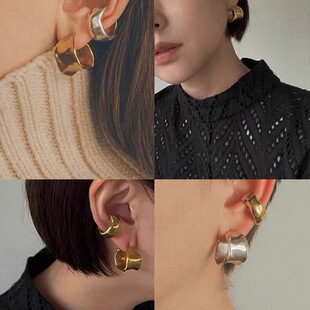 松本惠奈同款CLANE日系两用戒指耳夹无痛哑光宽边高级感耳环耳饰