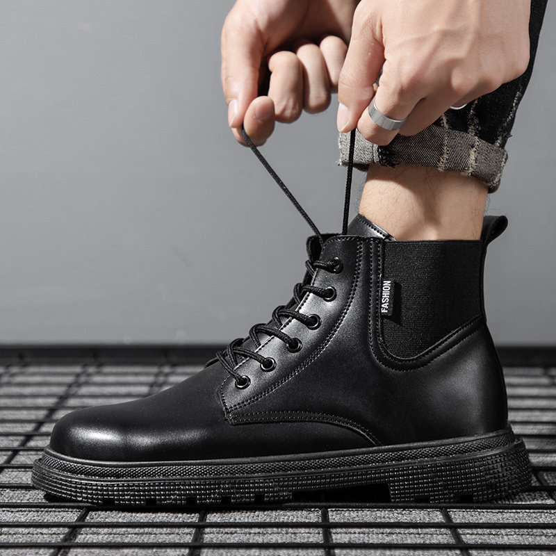 马丁靴男高帮英伦风短靴子les帅t潮小码37情侣韩版中帮工装鞋皮鞋