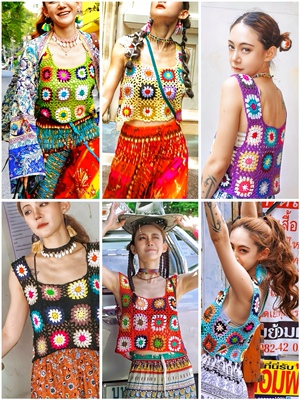 罗大娘泰国多色手工毛线背心钩花沙滩吊带海边度假波西米亚民族风