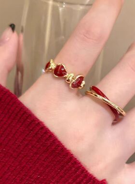 安可拉红色滴釉开口戒指显白