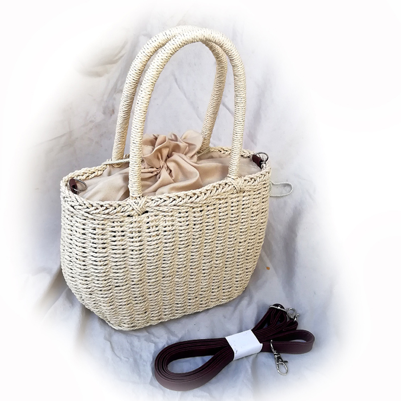 单肩斜挎小包包草绳手工编织 肩带可调节长带斜跨可爱小号草编包