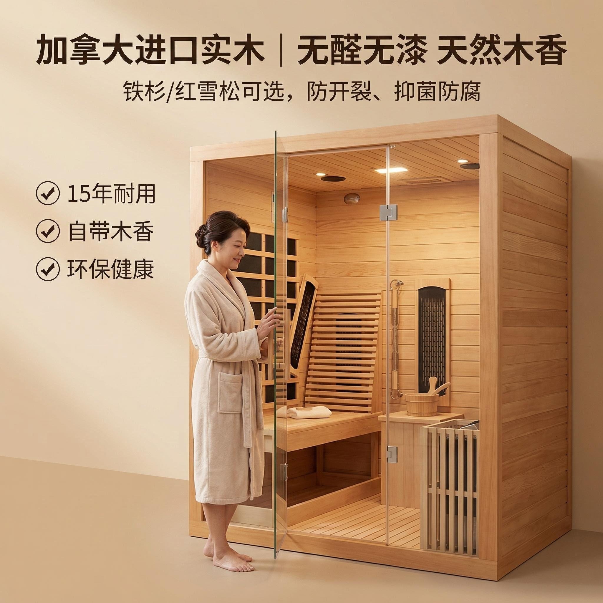 定制家用全光谱干湿两用光波汗蒸房商用实木远红外蒸汽桑拿湿蒸房