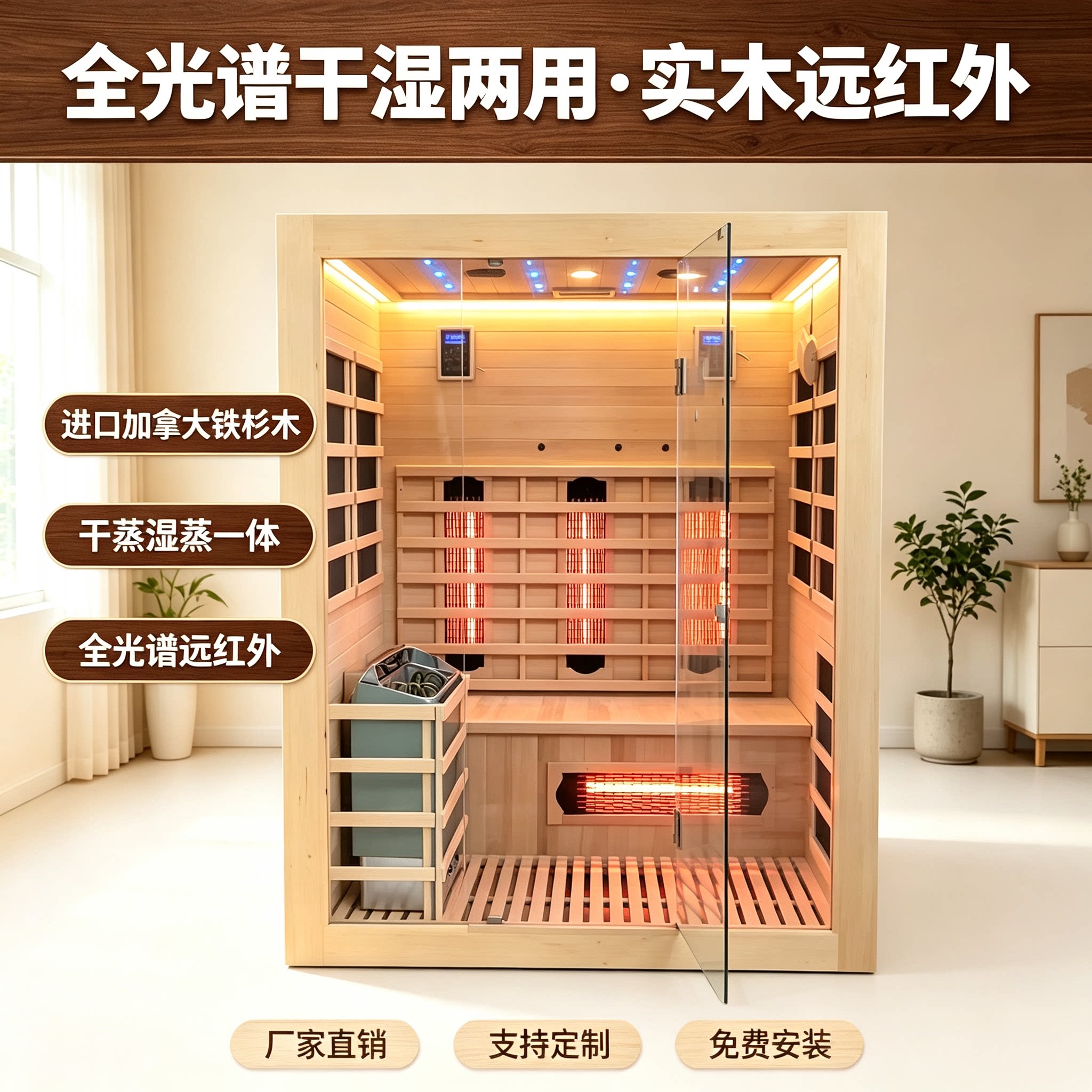 定制家用全光谱干湿两用汗蒸房