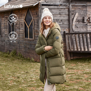 LAFUMA乐飞叶户外秋冬防泼水舒适中长连帽鹅绒羽绒服女保暖防风