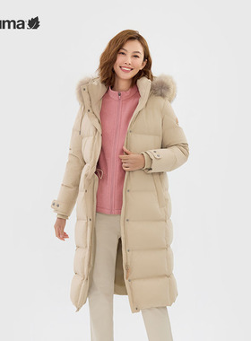 LAFUMA乐飞叶户外毛领鹅绒过膝长款保暖防泼水羽绒服女LFJU4DH22