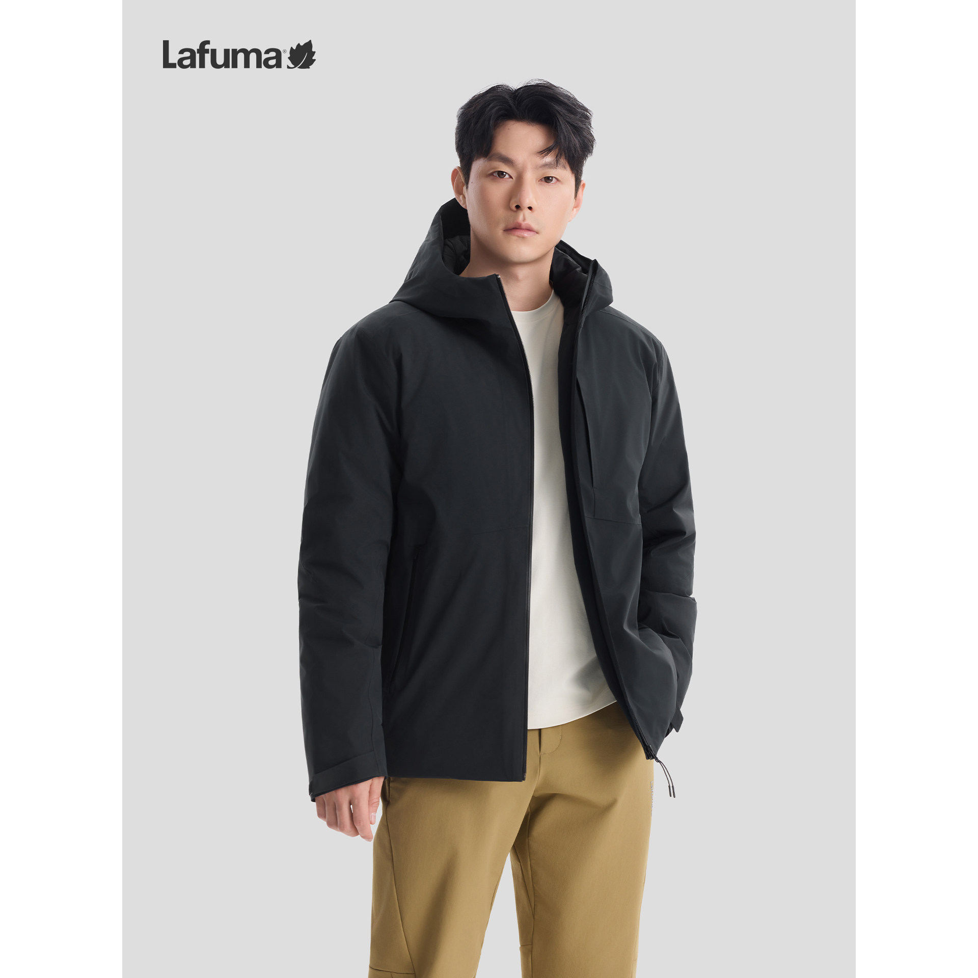 乐飞叶防水防风连帽男冲锋羽绒服