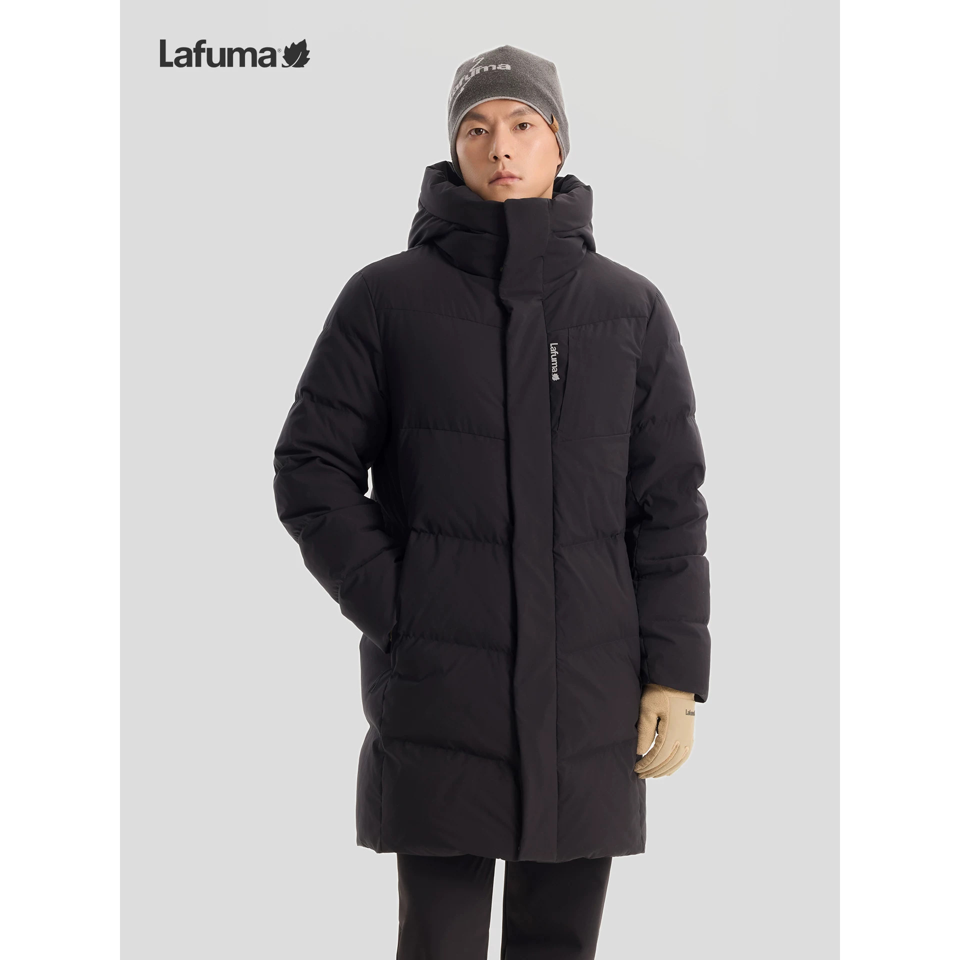 LAFUMA乐飞叶户外男士连帽中长款宽松羽绒服鹅绒填充保暖抗寒外套