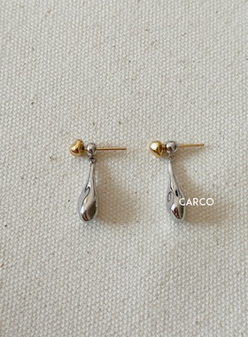 小众设计轻奢高级感撞色水滴耳环女时尚个性百搭不规则金银色耳钉