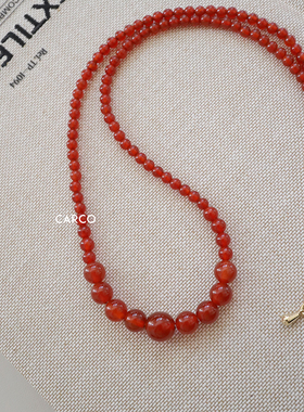 新中式简约渐变大小红玛瑙石头串珠项链女小众高级感百搭锁骨链