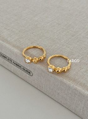 法式简约精致渐变球球镶钻戒指女小众设计复古高级感金色钛钢指环