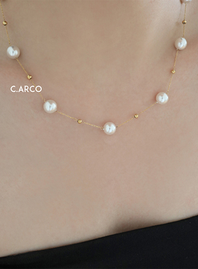 法式小众满天星珍珠项链女简约时髦高级感精致珠珠钛钢短款锁骨链