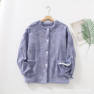 秋冬款加绒保暖护理上衣加厚病号服全开穿脱方便卧床老人手臂骨折