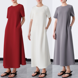 宽松连衣裙 A摆长款 永恒实穿主义 重磅双面乱麻醋酸极简row风短袖