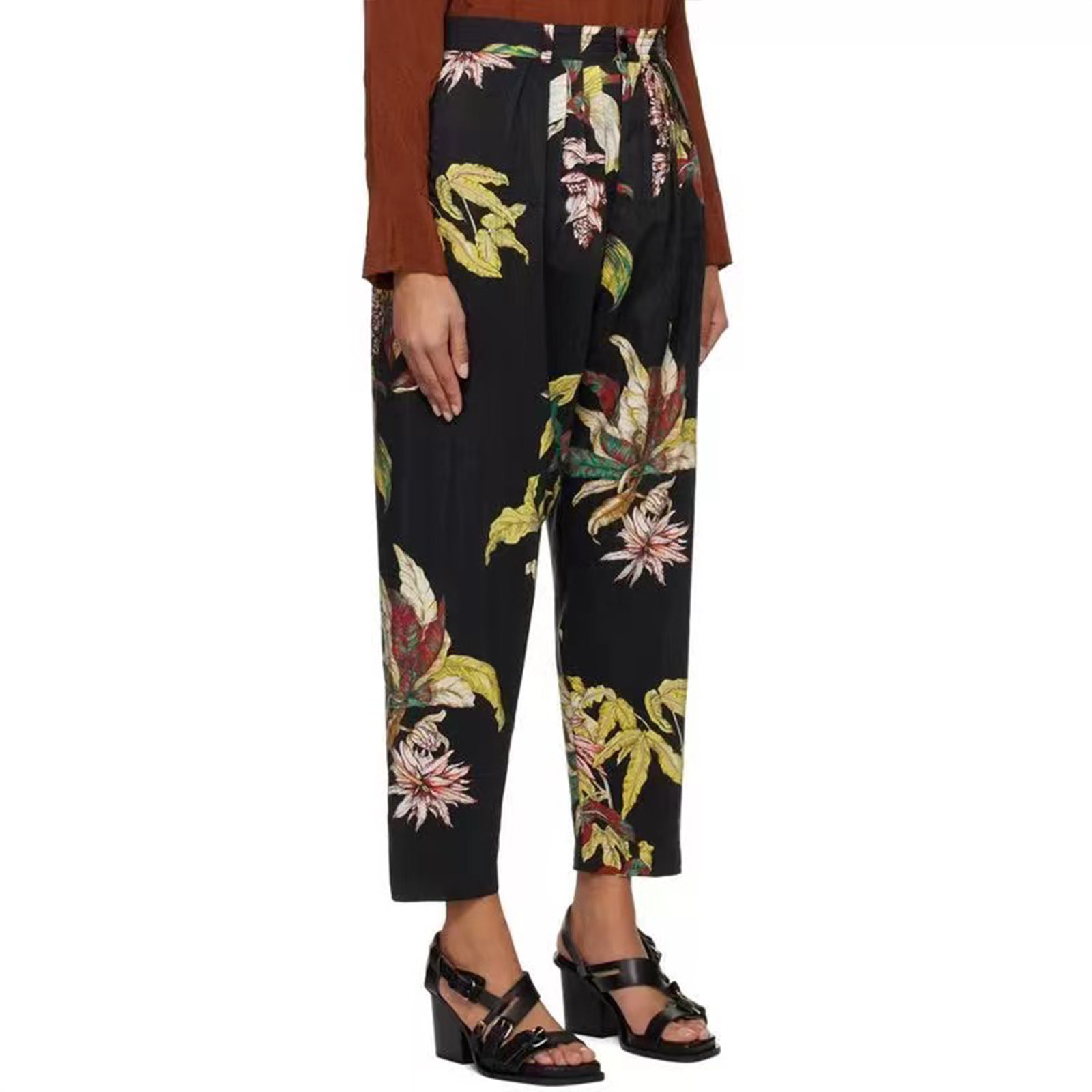 帅气慵懒 强捻干丝 法式复古印花高腰显瘦休闲裤 舒适真丝哈伦裤