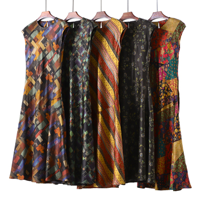 斜裁桑蚕丝长裙重磅真丝红云纱