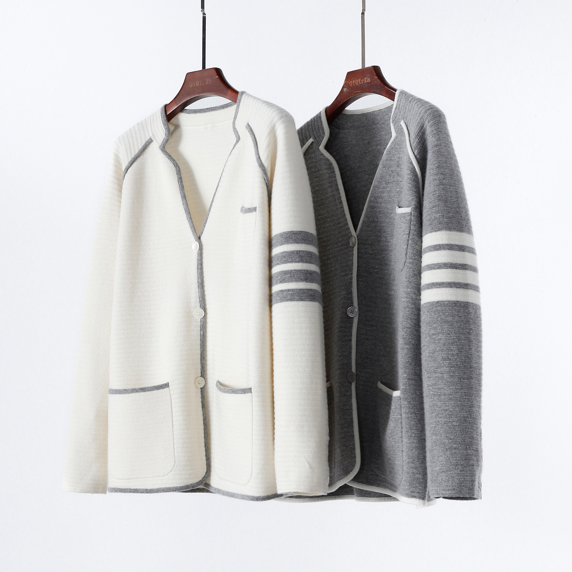 康赛妮纱线 闭眼入 山羊绒v领针织开衫男女同款宽松条纹毛衣外套,女装/女士精品,毛针织衫,淘宝优惠券,粉丝福利购,淘宝优惠卷