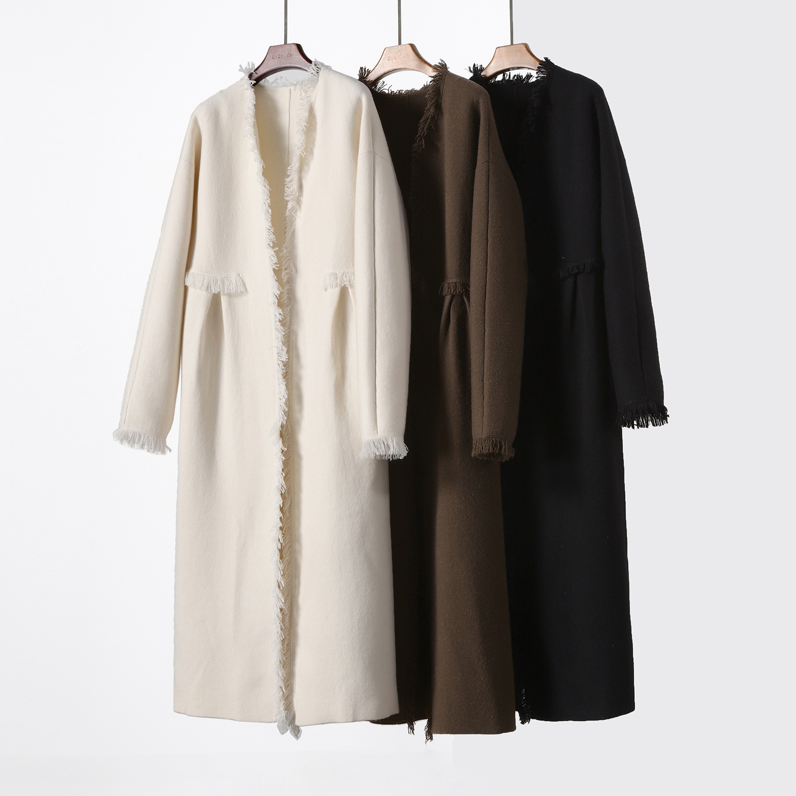 羊绒大衣流苏毛边加厚