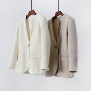不收后悔系列 外套 康赛妮重磅肌理针织羊绒极简裸领一粒扣西装
