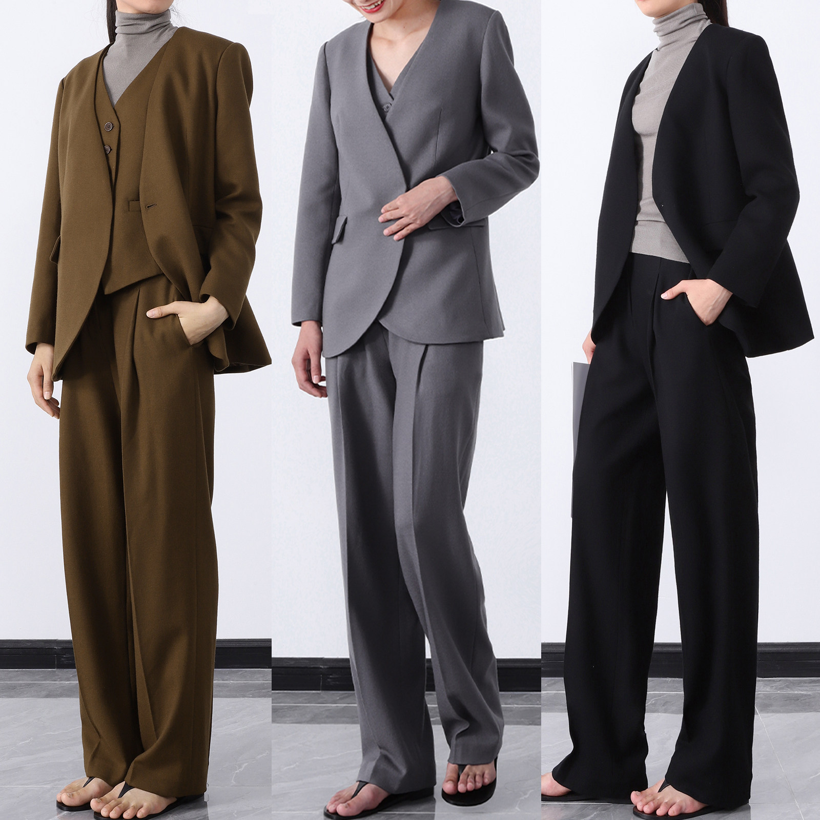 气质大女主 精纺羊毛极简裸领西装外套 修身马甲 气质通勤套装J,女装/女士精品,时尚套装,淘宝优惠券,粉丝福利购,淘宝优惠卷