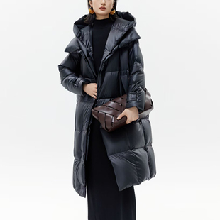 90白鹅绒中长款 轻软蓬松 假两件连帽面包羽绒服 棉被 行走