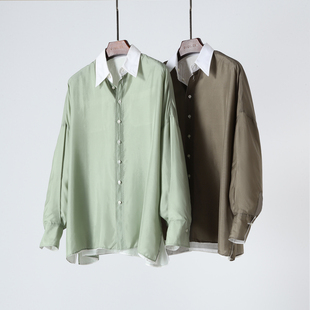 一件等于两件 两面穿真丝 桑蚕丝衬衫 休闲上衣 不同颜色