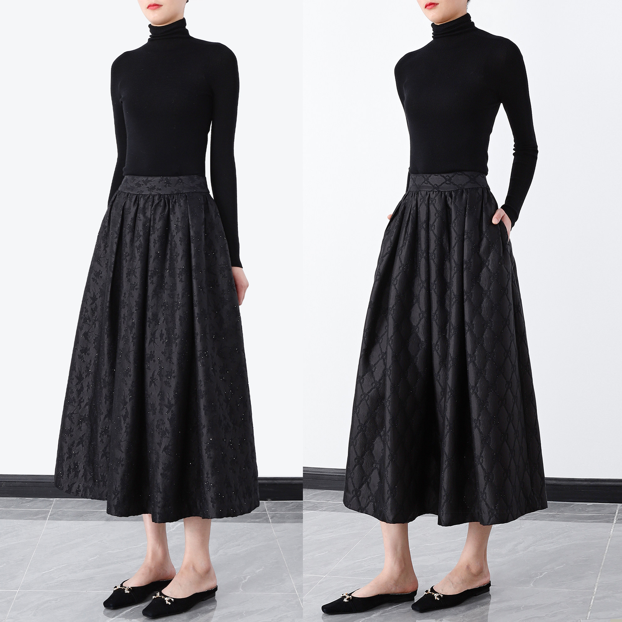 复古精致银丝半身裙中长款