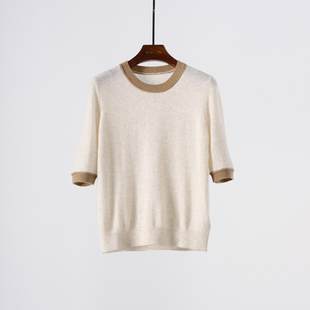 质感绝 松软饱满短袖羊绒衫 山羊绒简约圆领短裤针织休闲T恤