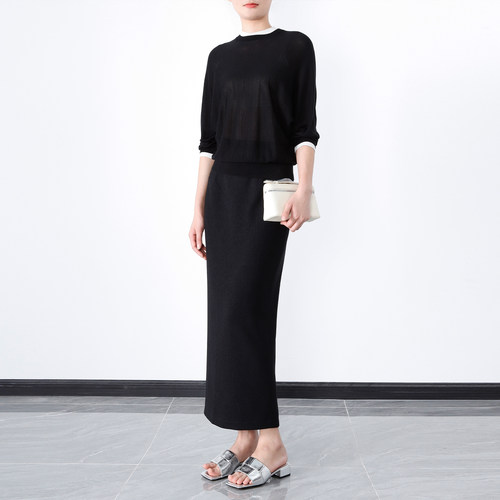 真丝桑蚕丝针织上衣醋酸半身裙