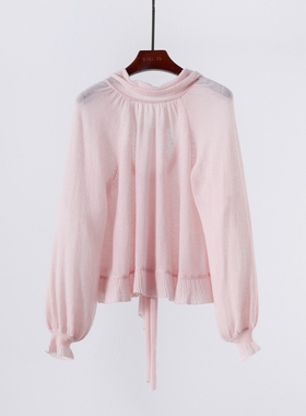 柔美人儿 云柔松软优雅灯笼袖露系列露背针织宽松罩衫 羊绒衫