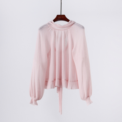 柔美人儿 云柔松软优雅灯笼袖露系列露背针织宽松罩衫 羊绒衫