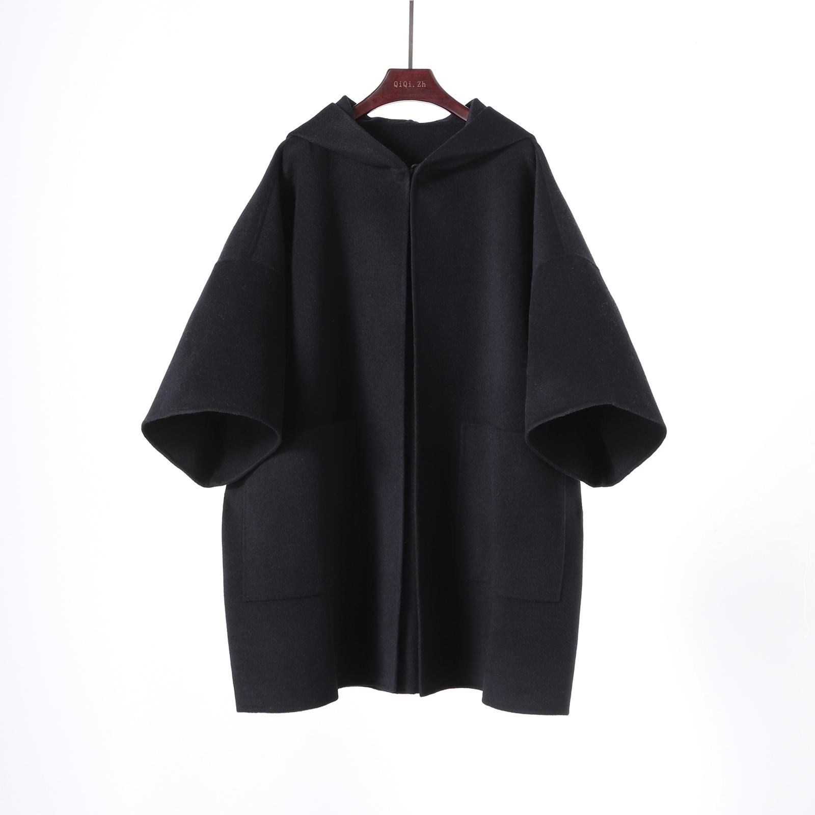 简约连帽羊绒毛呢大衣外套日系