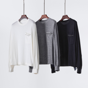 早春薄毛衣 圆领套头宽松针织休闲罩衫 慵懒美学 精纺真丝羊毛衫