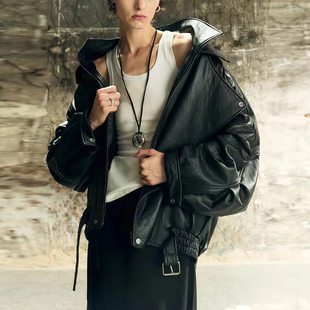 机车夹克外套 厚切头层羊毛廓形重工真皮皮衣 一眼贵 摩登高街