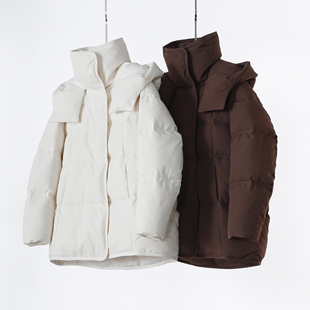 极简高级 90鸭绒立领连帽宽松休闲羽绒服 面包服