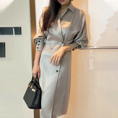 高级衬衫裙真丝桑蚕丝纯色