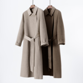 大衣 气质战袍 手缝双面baby山羊绒极简翻领中长款 手工毛呢外套