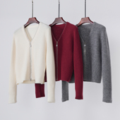 加厚山羊绒v领双头拉链羊绒开衫 经典 中古 短外套毛衣