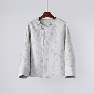 素雅温婉 上九楷金线提花真丝缎内里简约新中式宽松外套 上衣女