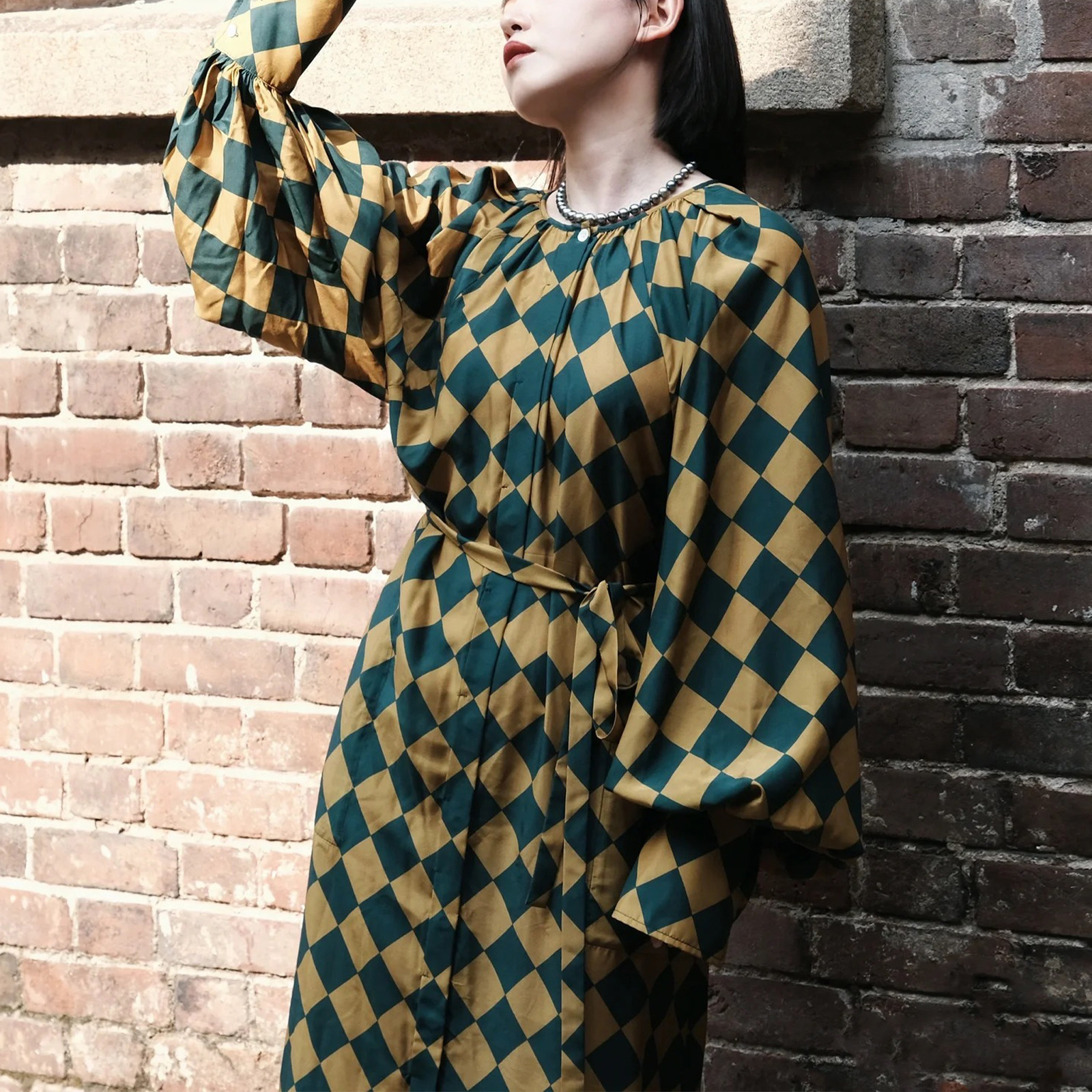 U*M*W风 原装面料气质灯笼袖菱格宽松衬衫长款连衣裙,女装/女士精品,连衣裙,淘宝优惠券,粉丝福利购,淘宝优惠卷