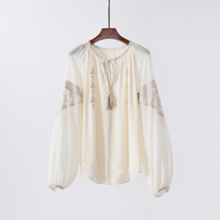 加密真丝乔其纱重工刺绣衬衫 精致美物 优雅民族风双层桑蚕丝上衣