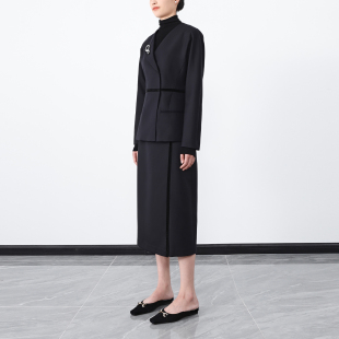 百搭半身裙 气质翻领西服外套 高端密斜纹精纺羊毛套装 早春新款