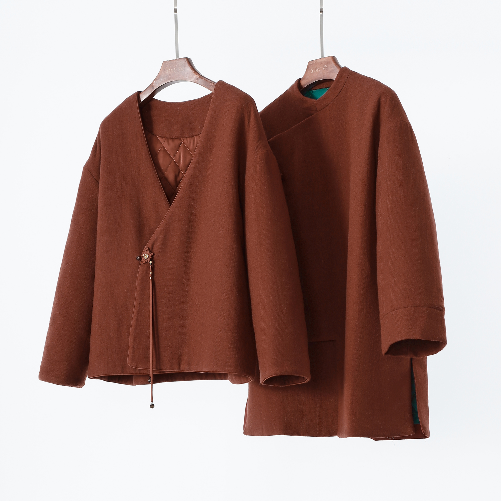 禅意国风菱格夹棉外套