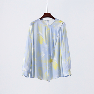 上衣 通勤长袖 清爽素雅 小重磅弹力真丝双乔缎桑蚕丝圆领衬衫