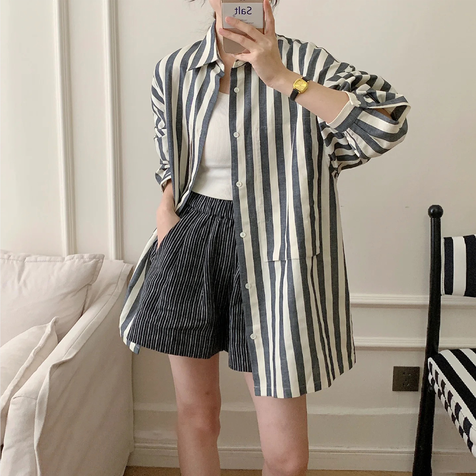 长袖棉亚麻衬衫长袖衬衫松弛感