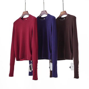 极细美丽诺羊毛 圆领麻花针织衫女长袖修身显瘦打底衫毛衣