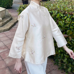 中式华服 重磅真丝羊毛 桑蚕丝内里手工刺绣高领侧开襟中式外套