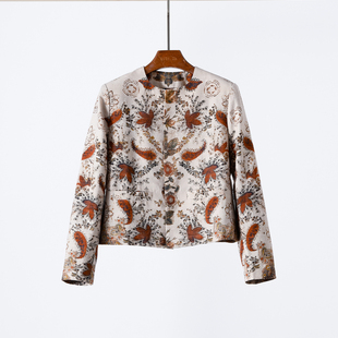 重磅肌理柞蚕丝简洁圆领短外套 轻礼感定位印花上衣