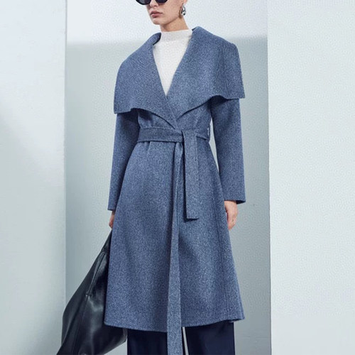 双面手缝山羊绒大翻领羊绒大衣