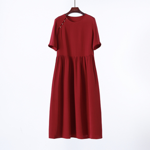 长裙 桑蚕丝连衣裙 细腻醇厚 重磅双层真丝圆领宽松短袖