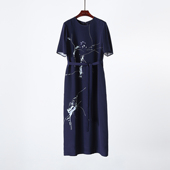 双层桑蚕丝 连衣裙 长款 醇厚重磅真丝重绉 桑蚕丝内衬定位印花修身